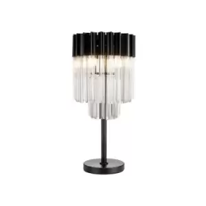 Luminosa Poland Table Lamp 3 Light E14, Matt Black, Clear Sculpted Glass