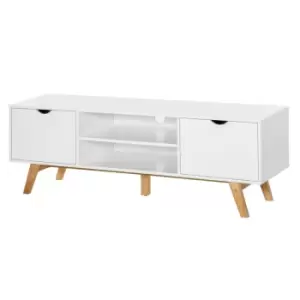 Homcom Scandi Style TV Stand With 2 Cupboards 2 Shelves White With Wood Legs