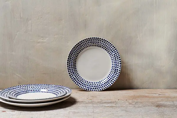 Nkuku Indigo Drop Side Plate Tableware Cream/Indigo