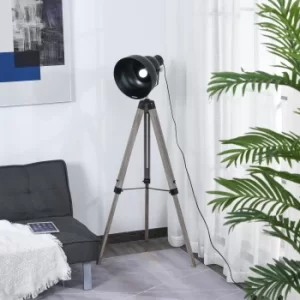 HOMCOM Height Adjustable Industrial Style Tripod Floor Lamp for Living Room Bedroom, Vintage Spotlight Reading Lamp with Wood Metal Legs E27 Base