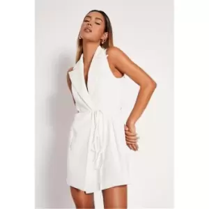 I Saw It First White Sleeveless Belted Detail Blazer Dress - White