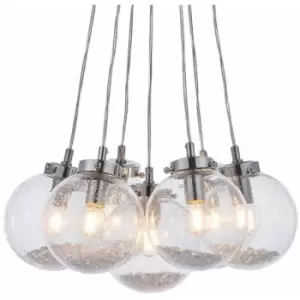 Multi Light Ceiling Pendant chrome & glass 7 Bulb Modern Round Shade Drop Lamp