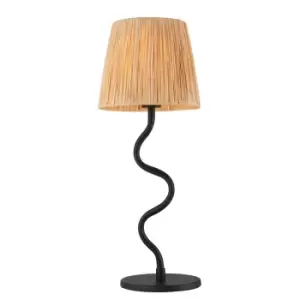 Wriggle 1 Light Table Lamp Matt Black, Natural Raffia