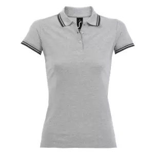 SOLS Womens/Ladies Pasadena Tipped Short Sleeve Pique Polo Shirt (XL) (Heather Grey/Navy)