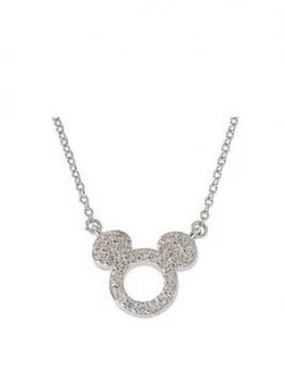 Disney Mickey Mouse Sterling Silver Open Crystal Pendant Necklace, One Colour, Women