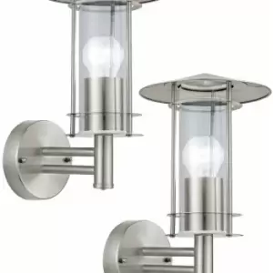 Loops - 2 pack IP44 Outdoor Wall Light Stainless Steel & Glass Shade 60W E27 Porch