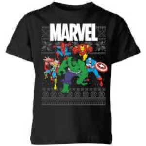 Marvel Avengers Group Kids Christmas T-Shirt - Black - 5-6 Years