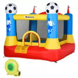 Outsunny Kids Bouncy Castle House Inflatable Trampoline with Blower for Kids Age 3-12 Football Field Design 2.25 x 2.2 x 1.95m