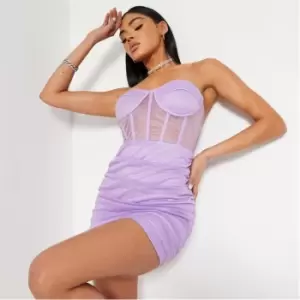 I Saw It First Glitter Mesh Corset Ruched Detail Bodycon Dress - Purple