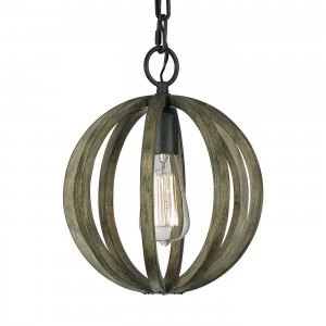 1 Light Spherical Cage Ceiling Mini Pendant Dark Wood, Antique iron, E27