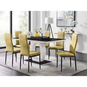 Furniture Box Giovani 6 Black Dining Table and 6 Mustard Velvet Milan Black Leg Chairs