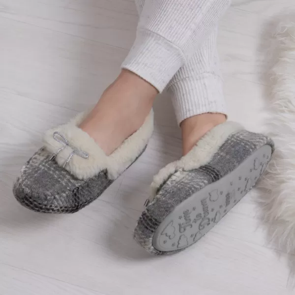 totes Brushed Check Grey Moccasin Slippers Grey