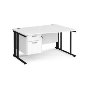 Office Desk Right Hand Wave Desk 1400mm With Pedestal White Top With Black Frame Maestro 25 MCM14WRP2KWH