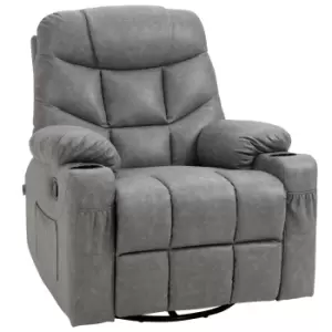 HOMCOM Manual Reclining Chair, Recliner Armchair with Faux Leather, Footrest, Cup Holders, 86x93x102cm, Grey