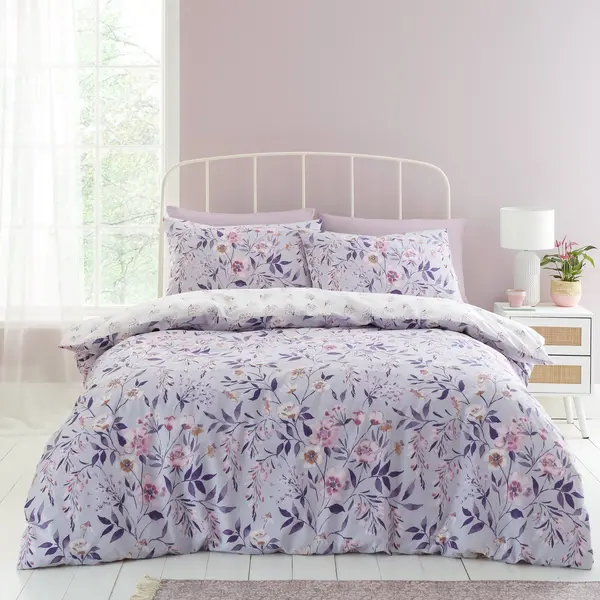 Catherine Lansfield Isadora Floral Lilac Duvet Cover and Pillowcase Set Lilac