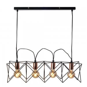 4 Light Frame Black Copper Cage Bar Ceiling Pendant