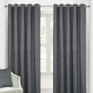 Homecapes Dark Grey Heavy Boucle Textured Blackout Lined Eyelet Curtain Pair, 66 x 72'