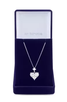 Rhodium Plated Cubic Zirconia Mixed Stone Heart Pendant Necklace - Gift Boxed