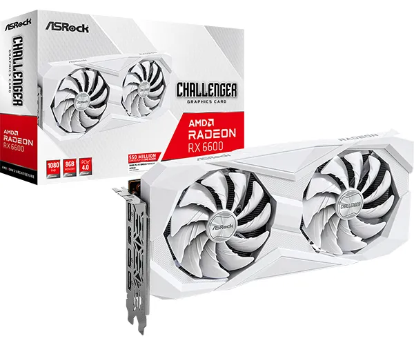 Asrock Radeon RX6600 Challenger White 8GB GDDR6 Graphics Card - 90-GA4UZZ-00UANF