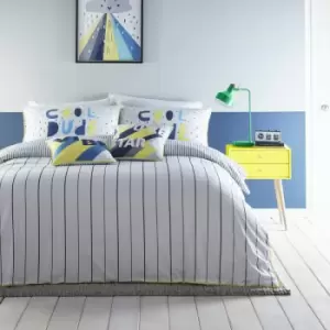 Appletree Kids Billie Stripe Print 100% Cotton Duvet Cover Set, Navy, Single