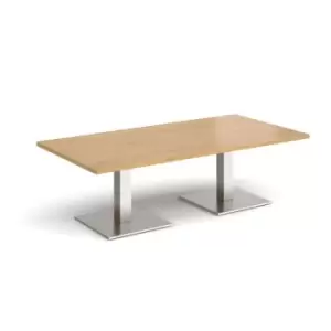 Brescia rectangular coffee table with flat square brushed steel bases 1600mm x 800mm - oak