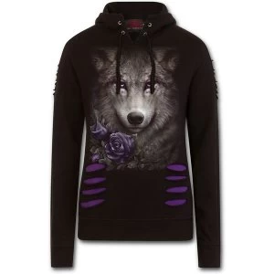 Wolf Roses Large Hood Ripped Womens XX-Large Hoodie - Black