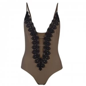 Firetrap Lace Trim Swimsuit Ladies - Khaki