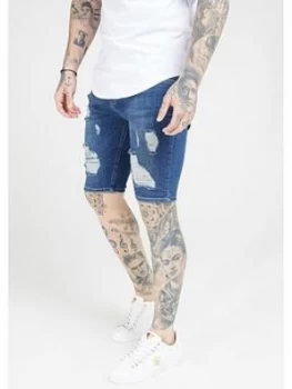 SikSilk Distressed Skinny Shorts - Midstone