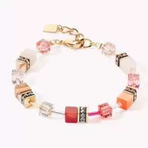 Coeur De Lion DELUXE GEOCUBE Bracelet Gold Carnelian, Pink Aventurine & Jasper