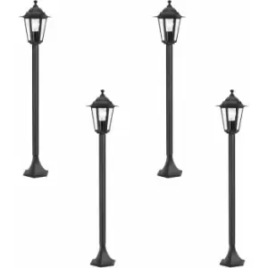 Loops - 4 pack IP44 Outdoor Bollard Light Black Cast Aluminium 60W E27 Tall Lamp Post