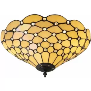 Loops - Tiffany Glass Semi Flush Ceiling Light Amber Geometric Inverted Shade i00059