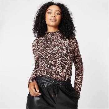 Biba BIBA High Neck Ribbed Jersey Top - LEOPARD