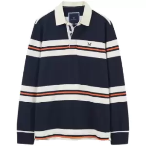 Crew Clothing Mens Forepeaks Rugby Top Dark Navy/Ecru/Orange Large