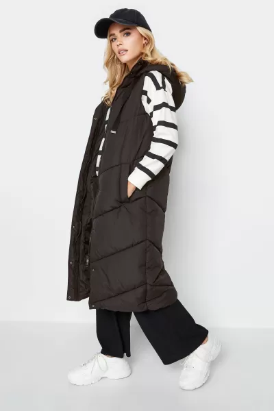 Petite Quilted Longline Hooded Gilet