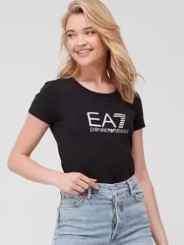 EA7 Emporio Armani EA7 Shiny Logo Slim Fit Tee - Black, Size L, Women