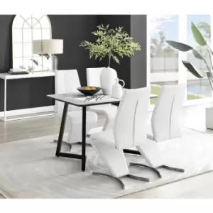 Furniturebox Carson White Marble Effect Recatngular 120cm Dining Table & 4 White Willow Faux Leather Chairs