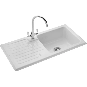 Rangemaster - Rustic Kitchen Sink Single Bowl White Ceramic Inset Reversible Waste