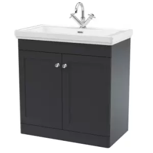 Nuie Classique 800mm Floor Standing 2-door Unit & Basin 1 Tap Hole - Satin Anthracite