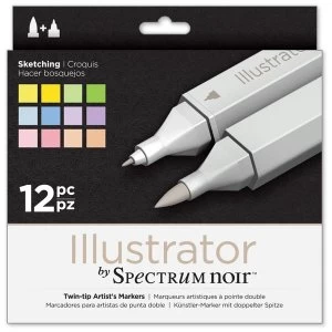 Spectrum Noir Illustrator Dual Tip Brush Marker Pen Set Sketching Set of 12