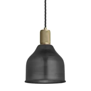 Industville Knurled Cone Pendant Light in Pewter with Brass Holder