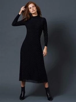 Mint Velvet Studded Midi Dress - Black, Size 12, Women