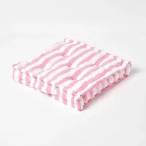 Homescapes - Cotton Pink Thick Stripe Floor Cushion, 40 x 40cm - Pink