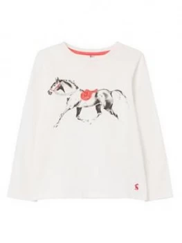 Joules Girls Bessie Horse Long Sleeve T-Shirt - White, Size Age: 9-10 Years, Women