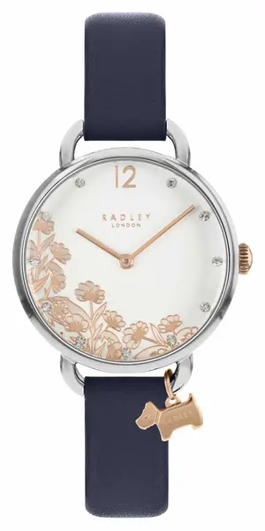 Radley RY21273 Womens Rose Gold Floral Dial Blue Leather Watch