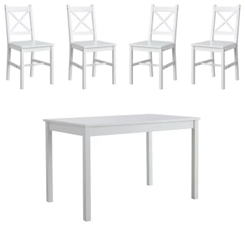 LP Wood Effect Dining Table & 4 White Chairs