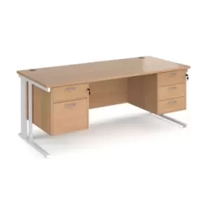 Office Desk Rectangular Desk 1800mm With Double Pedestal Beech Top With White Frame 800mm Depth Maestro 25 MCM18P23WHB