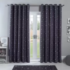 Dreamscene Star Printed Eyelet Blackout Pair Curtains Charcoal - 46" X 72"