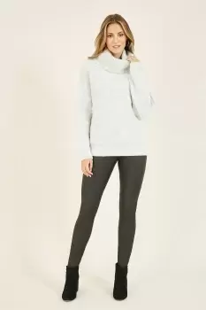 Grey Knitted Roll Neck Relaxed Jumper