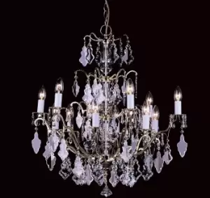 Louvre Polished Brass Crystal 12 Arm Chandelier