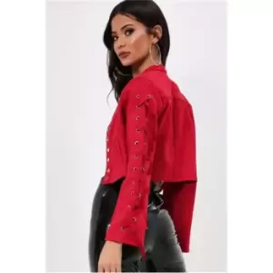 I Saw It First Faux Suede Eyelet Detail Crop Jacket - Red